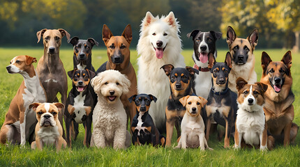 group of dogs of various breeds