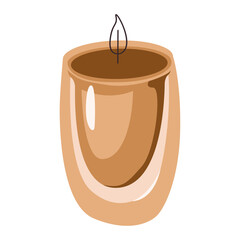 Coffee aromatherapy candle with flame. Illustration of organic spa decor.