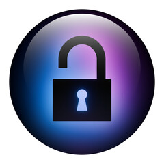 Glass Round Unlock Button icon with Blue and Purple Neon Light