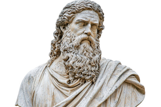 Ancient Greek God Zeus Marble Statue. Symbol Of Power And Mythology Isolated On Transparent Background