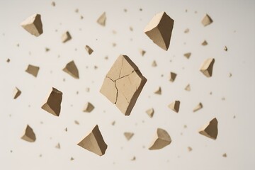 Clay Shattered Fragments &mdash; Minimal 3D Abstract Background with Ceramic Debris