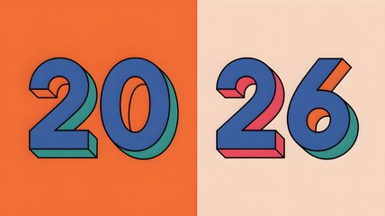 Bold 3D Numbers 20 and 26 in Retro Style on Split Background year digits
