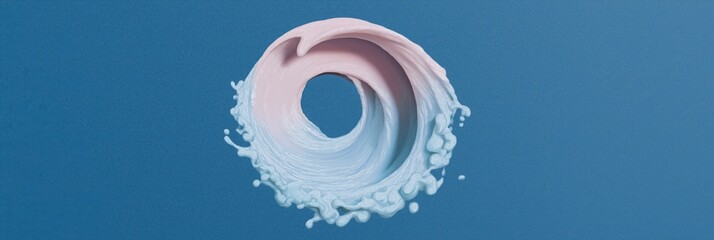 Abstract swirling waves in pink and blue on a solid background