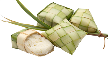 Ketupat over white background rice cake for Idul Fitri traditional food cut out on PNG. AI GENERATED.
