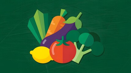 Flat Design Vegetables and Fruits on Textured Green Background f6zqr4in52sxsqgewq
