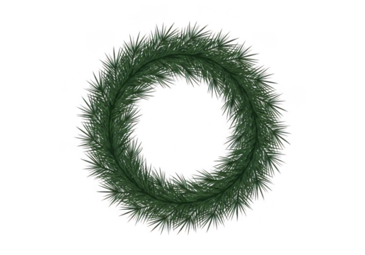 A green fir christmas wreath, isolated on transparent background