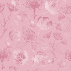 Seamless Pattern with Chrysanthemum and Leaves