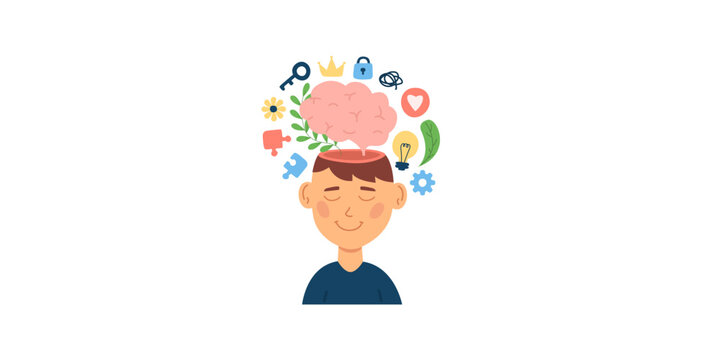 Mental health concept. Human mind mental health cartoon vector set.