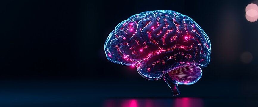 3D Rendered Human Brain with Illuminated Neural Connections