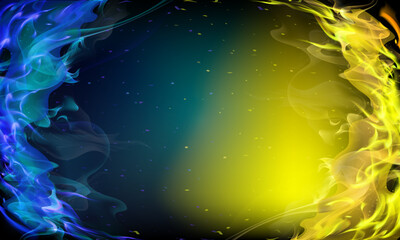 Fire blue yellow abstract, vector art illustration.