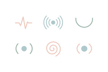 Minimalist geometric line icons featuring circles and spirals