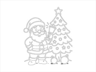 Cute cartoon Santa ringing a bell near festive tree
