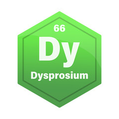 Dysprosium chemical element tile. Atomic number 66. Dy chemical sign. Deep green Vector hexagon