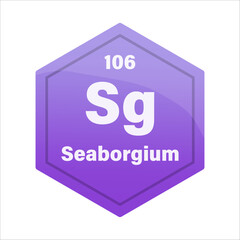 Seaborgium chemical tile. Atomic number 106. Sg chemical sign. Purple glow Vector element.
