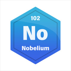 Nobelium chemical element tile. Atomic number 102. No chemical sign. Blue gray Vector hexagon.