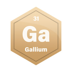 Gallium chemical element tile. Atomic number thirty one. Ga sign Vector icon. Gold yellow gradient hexagon.