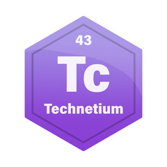 Technetium chemical element tile. Atomic number forty three. Tc sign Vector icon. Magenta purple gradient hexagon