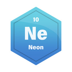 Neon chemical element tile. Atomic number ten. Ne sign Vector icon. Cyan blue gradient hexagon.