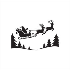 Santa&rsquo;s Sleigh Flying Over Forest  Minimalist Black & White Christmas Sketch