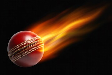 Fiery cricket ball hurtling through the air sports equipment action shot