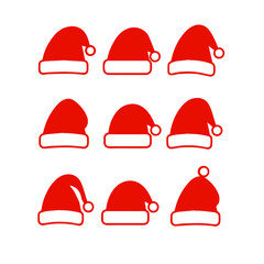 Minimalist Santa Hat Vector Icons – 6 Flat Designs, 3 Colors Only