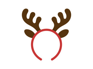 A red headband adorned with brown reindeer antlers for a festive holiday accessory.
