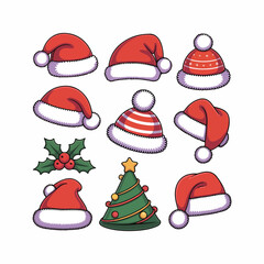 Christmas 2025 Santa Hat in Festive Cartoon Style with Mistletoe and Polka Dots
