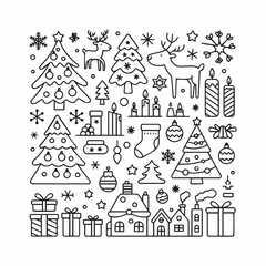 Fototapeta premium Christmas Icons – Hand-Drawn Monochrome Seamless Pattern