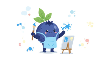 A Blueberry Artist, Painting A Masterpiece, Colorful, Cheerful, Adorable Illustration