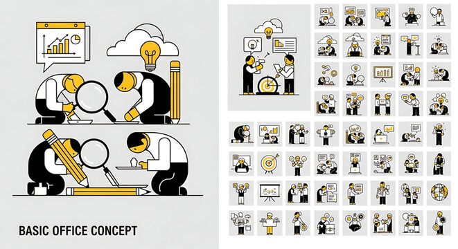 Creative concept vector illustrations showing design, art, and idea generation. Includes teamwork, brainstorming, and creative process elements for modern projects.