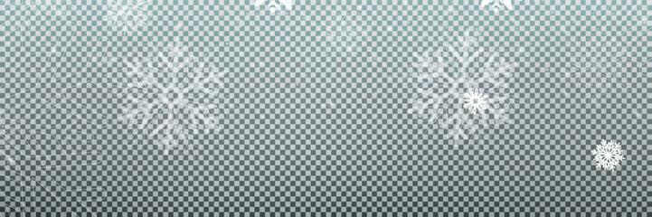 Stock vector illustration falling snow. Snowflakes, snowfall. Transparent background. Fall of snow.	