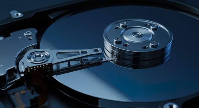 Hard Disk Drive Platter and Read/Write Head hard drive hdd data storage read write head computer technology electronics hardware
