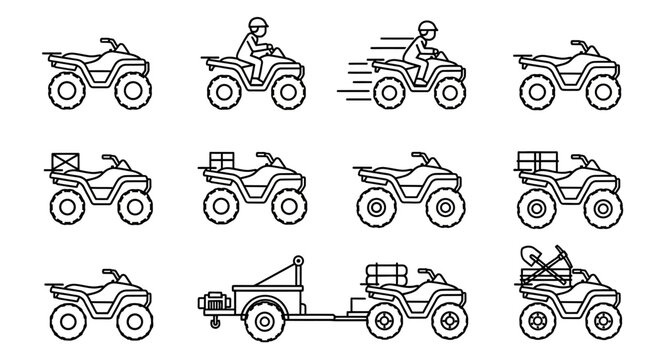 Illustrative set of various atv vehicles in simple line icon style