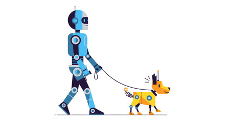A Robotic Companion Walks Its Cyber Dog For A Futuristic Journey And Lifestyle