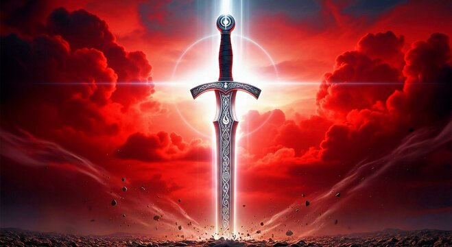 3d sword with red glowing background