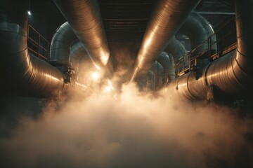 Steam pipes haze thick heating system industrial infrastructure thermal energy