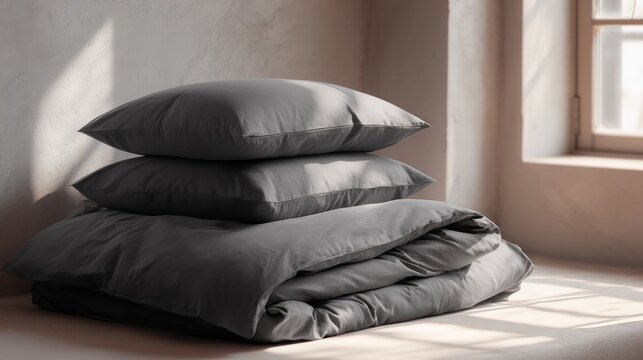 Cotton bedding sateen texture minimalist gray lifestyle product mockup