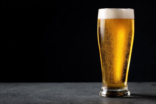 Glass beer foam black background beverage drink alcoholic refreshing cold