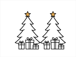 Obraz premium Minimalist Christmas tree with golden star and presents underneath