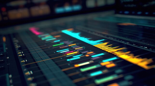 Volume bars beats audio DAW music production colorful equalizer sound mixing - Powered by Adobe