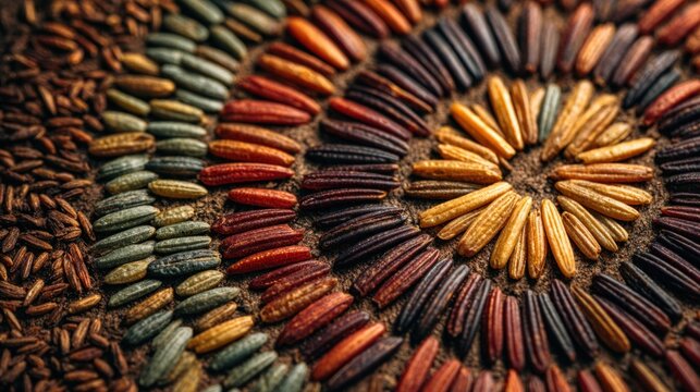 Wild rice grains mandala gradient circle arrangement organic food pattern - Powered by Adobe