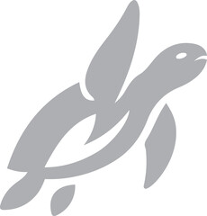 Swimming sea turtle silhouette gray marine animal, Ocean turtle vector illustration for aquatic art