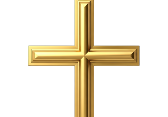 Polished Golden Cross on Transparent Background, Shiny Metallic Religious Symbol