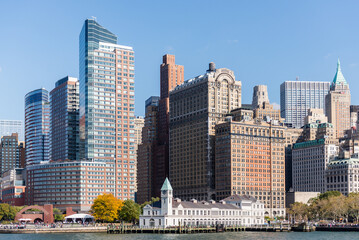 New York City, NY, USA. October 17, 2014: Skyline view of Lower Manhattan's skyscrapers on a clear...