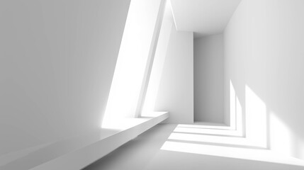 Fototapeta premium white empty abstract room white wall background with sunlight beams and shadows. blank white space interior copy space room background - copy space minimalistic stage podium table