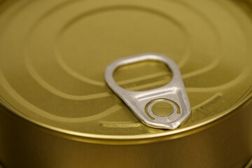 Yellow closed metal tin can from cod liver