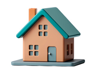 Colorful 3D cartoon house with teal roof and orange walls isolated on white background