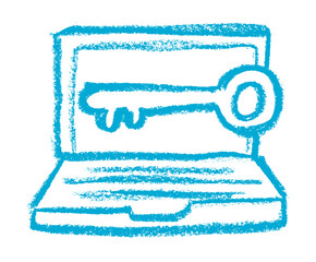 Laptop Key It Security Related Icon Crayon Chalk Wax Drawing Vector