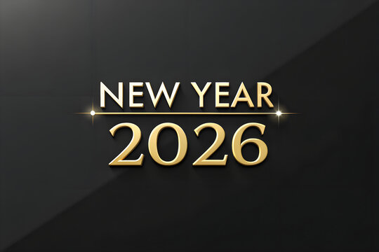 Luxurious New Year 2026 greeting with 3D gold typography on a modern dark background. An elegant and sophisticated holiday celebration.
 Generative Ai.