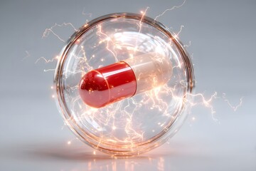 Powerful medication concept with electric energy boosting healing, a modern scientific approach to health and wellness for a vibrant future